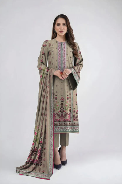 3 Pcs Karandi Printed Suit - Off White | Premium Winter Collection