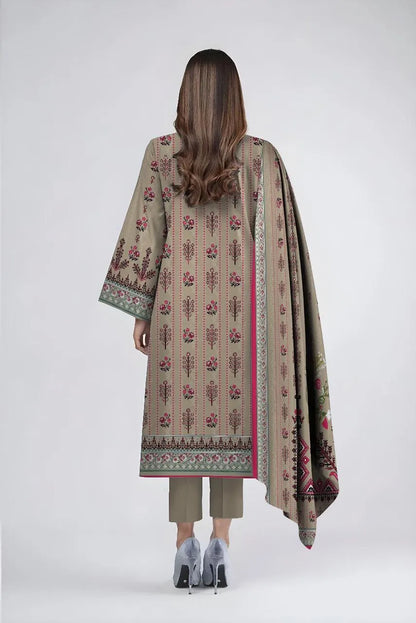 3 Pcs Karandi Printed Suit - Off White | Premium Winter Collection