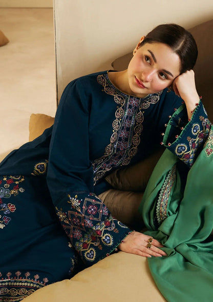 COCO by ZARA SHAHJAHAN - 3 Pcs Dhanak Embroidered Suit - Blue | Premium Winter Collection