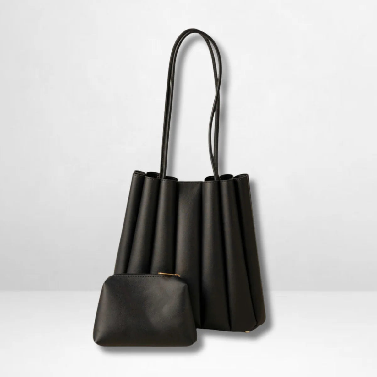 Girl's PU Leather Plain Shoulder Bag - Black | 2 Pcs Set