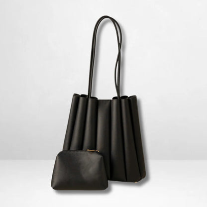 Girl's PU Leather Plain Shoulder Bag - Black | 2 Pcs Set