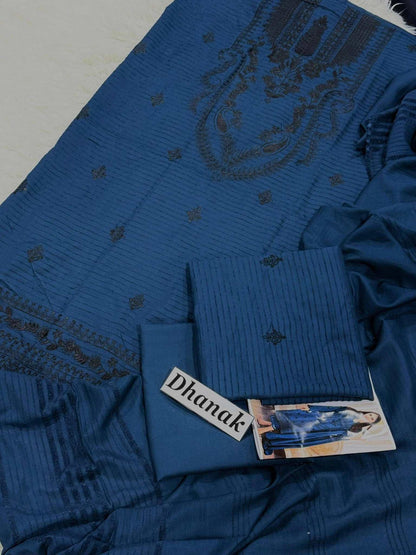 Premium 3 Pcs Unstitched Embroidered Dhanak Suit - SHOPITX