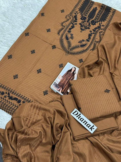 Premium 3 Pcs Unstitched Embroidered Dhanak Suit - SHOPITX