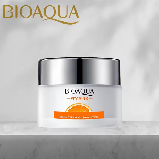 BIOAQUA Vitamin C moisturizing essence cream jar on a gray background