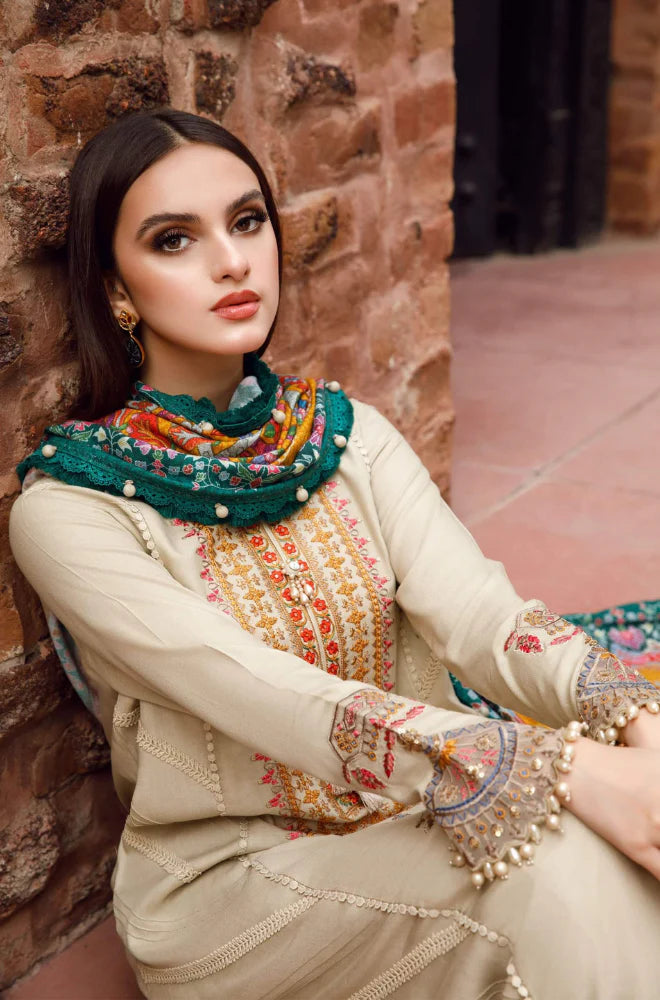 MARIA B M.Prints - 3 Pcs Dhanak Embroidered Suit with Wool Shawl | Winter Collection