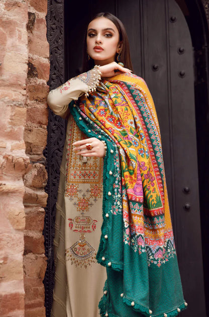 MARIA B M.Prints - 3 Pcs Dhanak Embroidered Suit with Wool Shawl | Winter Collection