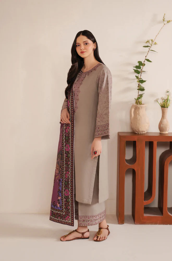 Premium 3 Pcs Dhanak Embroidered Suit | Luxury Winter Collection