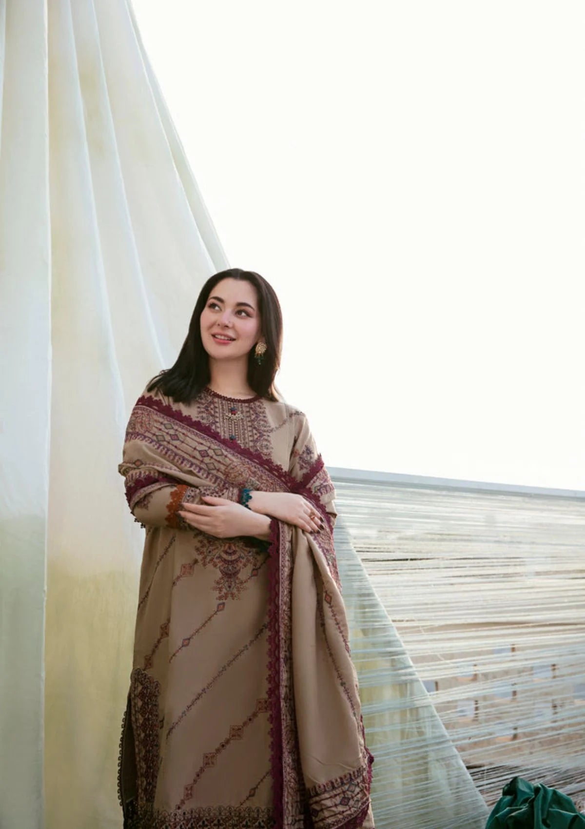 Florent - 3 Pcs Embroidered Dhanak Suit - Ivory | Unstitched Winter Collection