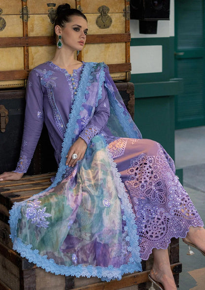 MUSHQ Orient Express - 3 Pcs Dhanak Embroidered Suit - Blue | Luxury Winter Collection