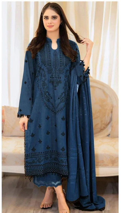 Premium 3 Pcs Unstitched Embroidered Dhanak Suit - SHOPITX