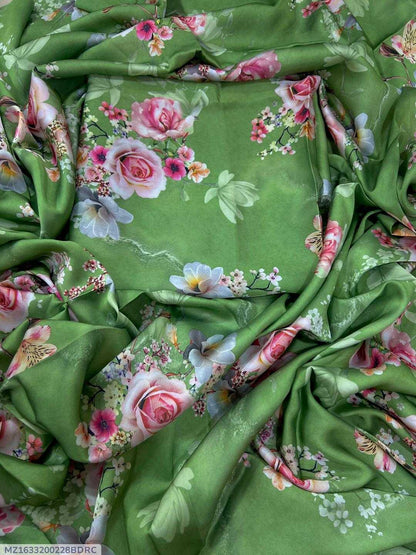 Green fabric with floral pattern