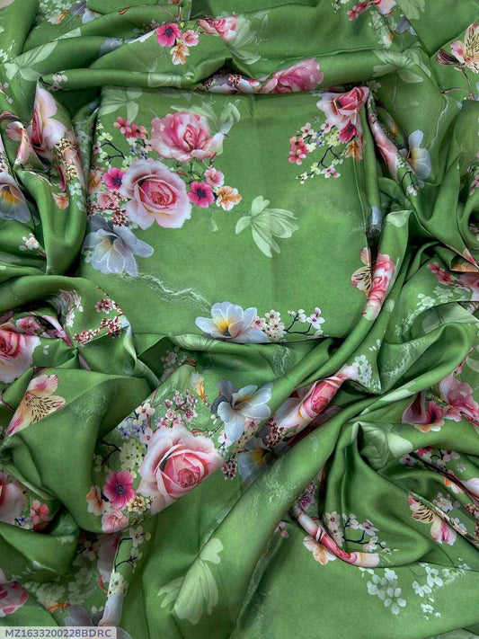 Green fabric with floral pattern