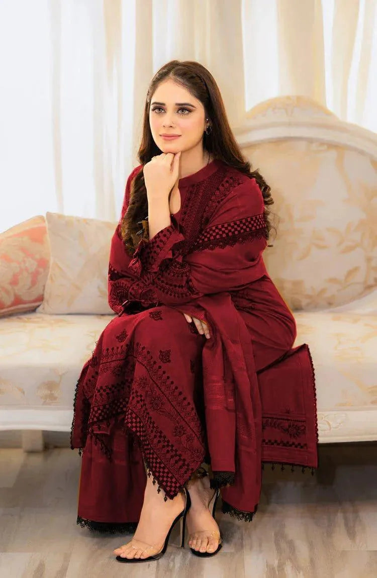 Premium 3 Pcs Unstitched Embroidered Dhanak Suit - SHOPITX