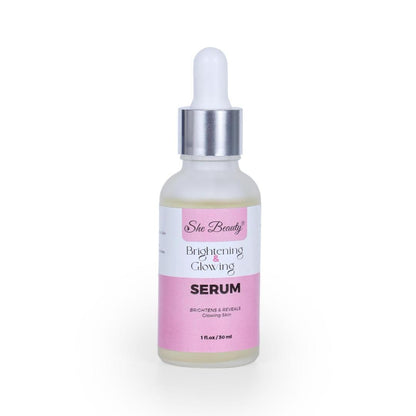 She Beauty serum bottle with dropper on a white background