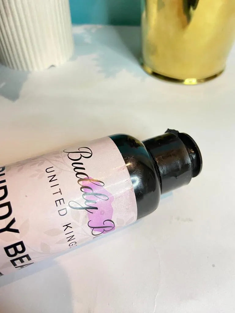 Bottle with a label on a white surface