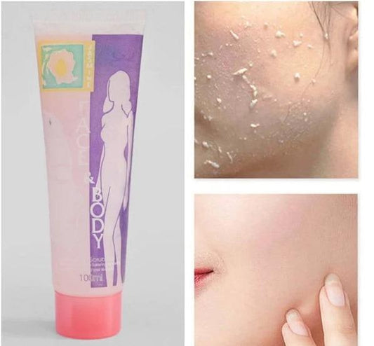 Tube of lotion with a silhouette design, showing before and after effects on skin.
