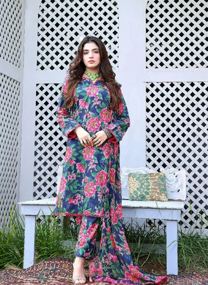 Navy Blue Floral 3-Piece Suit