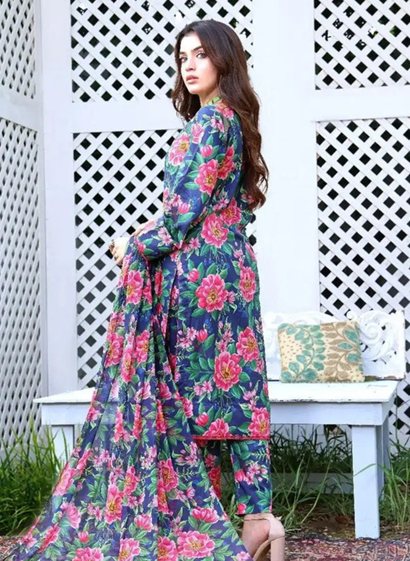 Navy Blue Floral 3-Piece Suit