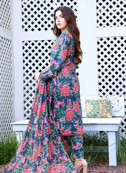 Navy Blue Floral 3-Piece Suit