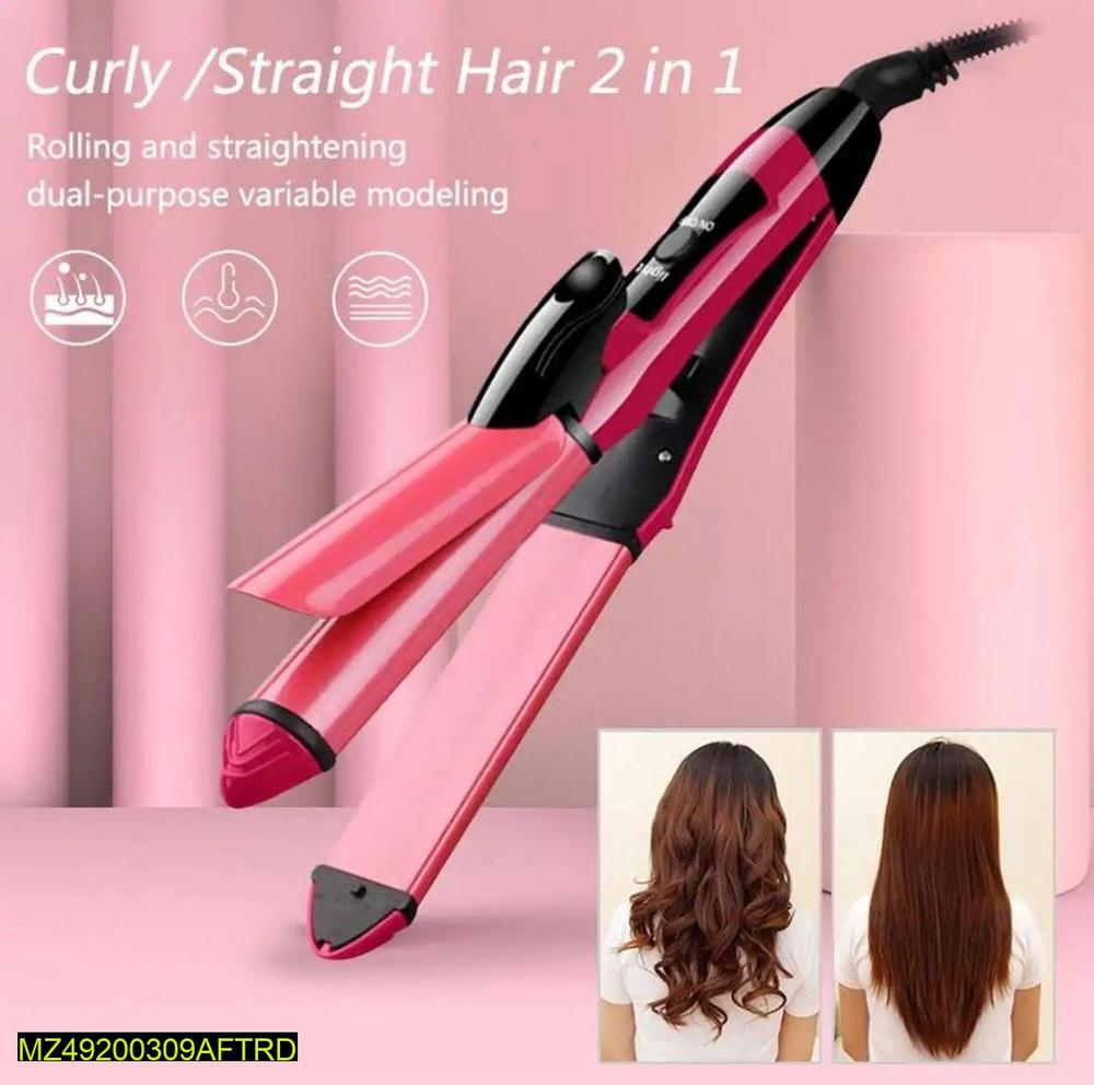 Pink and black hair straightener with dual functionality on a pink background