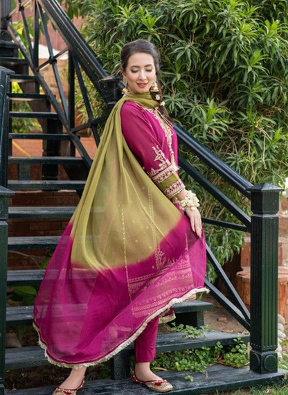 3 Pcs Embroidered Lawn Suit - Magenta | Unstitched Premium Collection