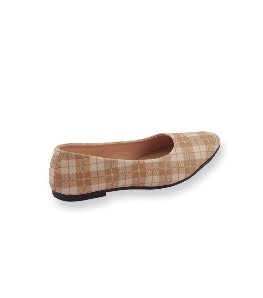 Plaid patterned flat shoe on a white background